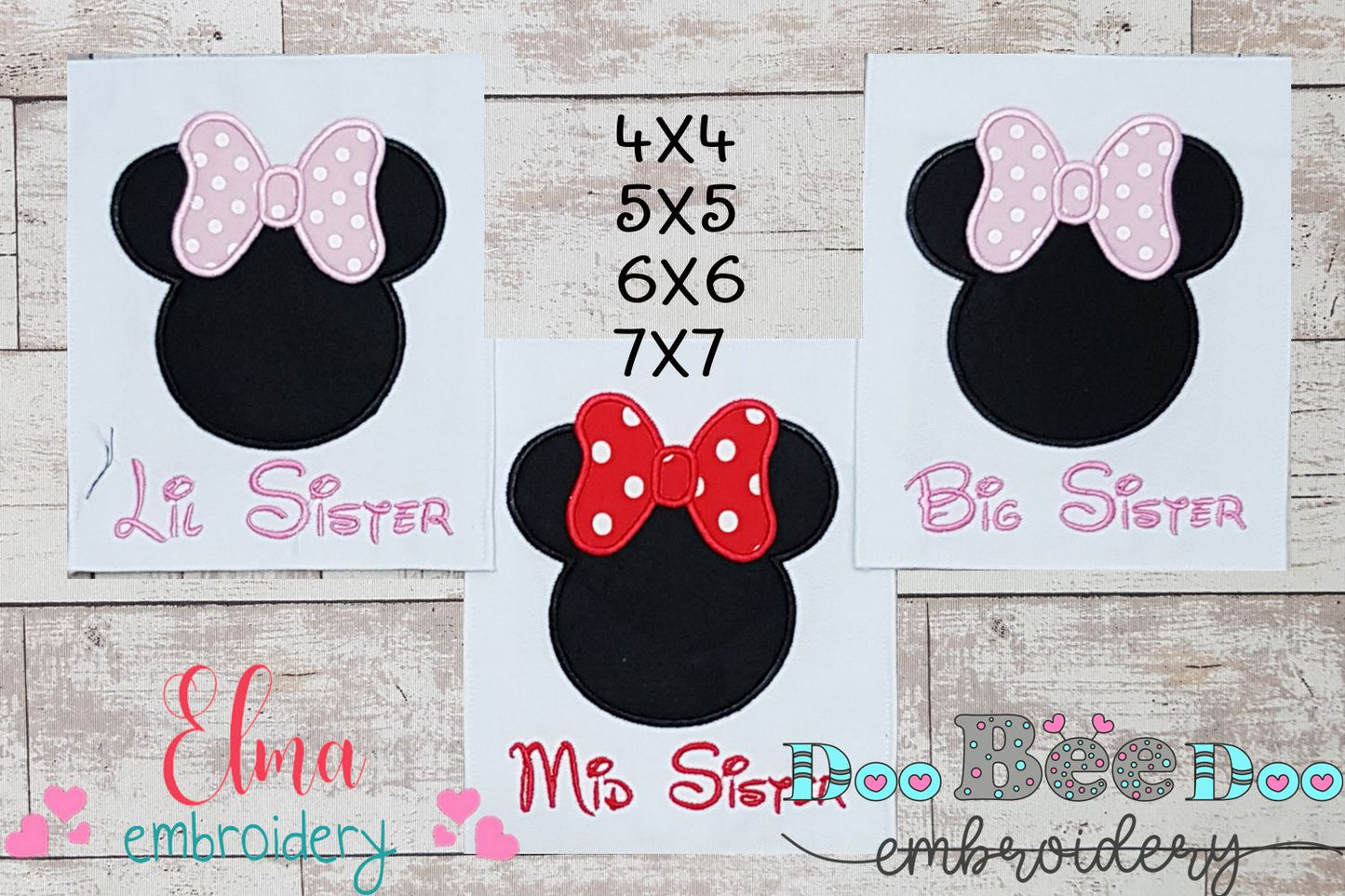 Siblings Mouse Ears Girl - Set of 3 Designs - Applique Embroidery