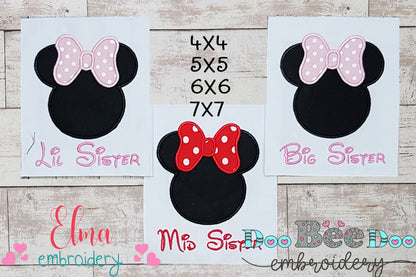 Siblings Mouse Ears Girl - Set of 3 Designs - Applique Embroidery