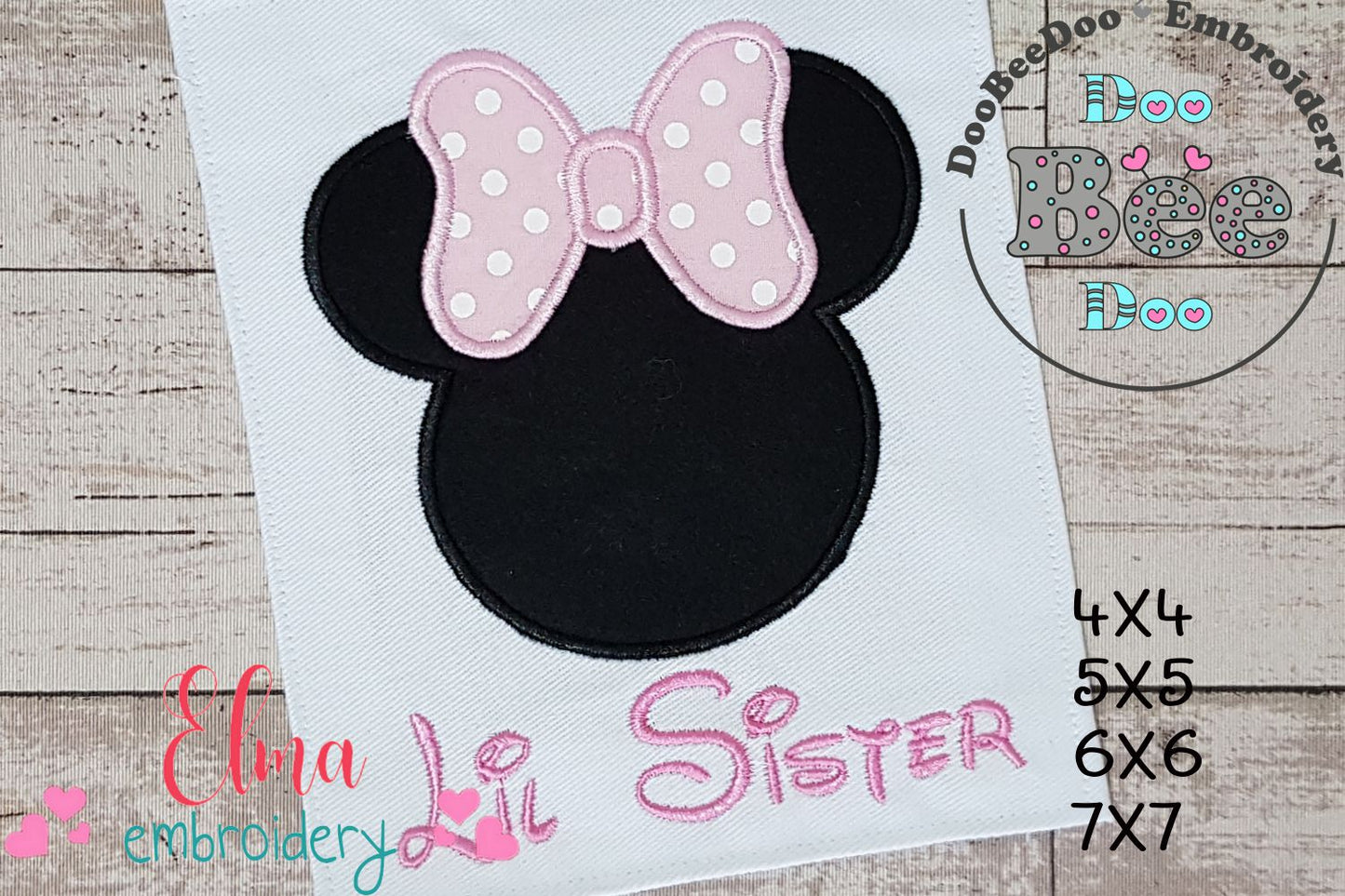 Mouse Ears Girl Lil Sister - Applique Embroidery