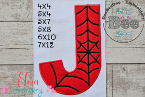 Monogram J Spider Web Letter J - Applique Embroidery