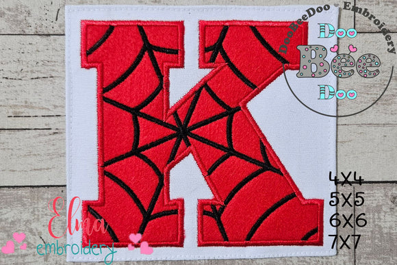 Monogram K Spider Web Letter K - Applique Embroidery