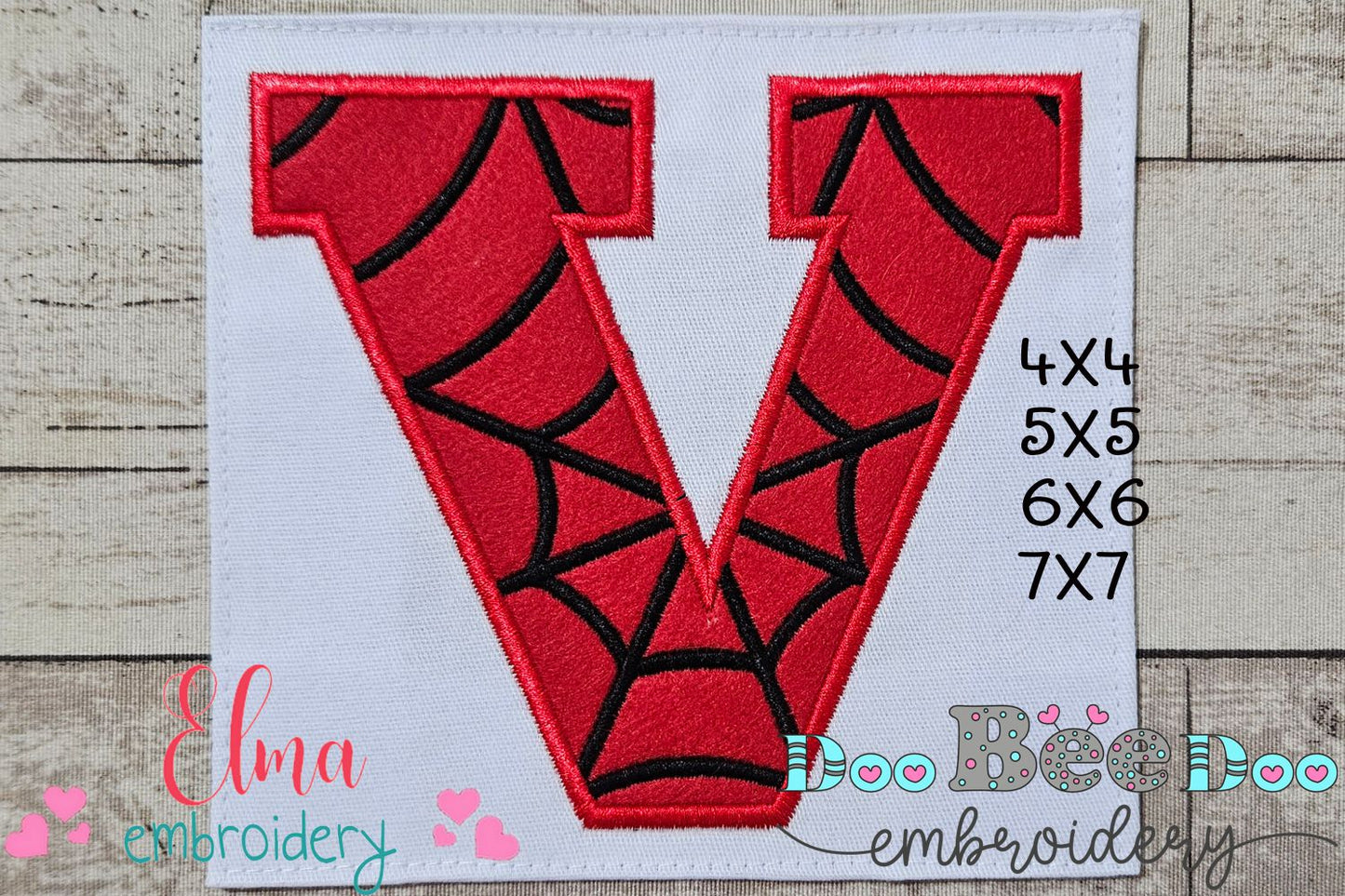 Monogram V Spider Web Letter V - Applique - Machine Embroidery Embroidery