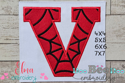 Monogram V Spider Web Letter V - Applique - Machine Embroidery Embroidery