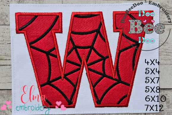 Monogram W Spider Web Letter W - Applique Machine Embroidery Design