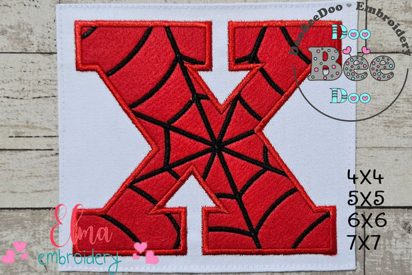 Monogram X Spider Web Letter X - Applique Machine Embroidery Embroidery