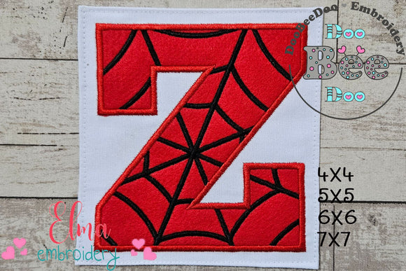 Monogram Z Spider Web Letter Z - Applique Machine Embroidery Embroidery