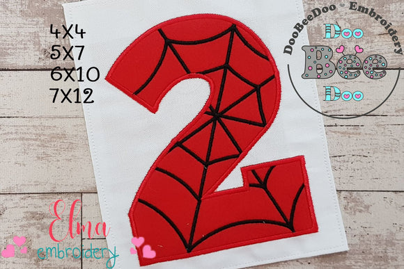 Spider Web Two 2nd Second Birthday Number 2 - Applique Embroidery