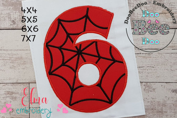 Spider Web Six 6th Sixth Birthday Number 6 - Applique Embroidery