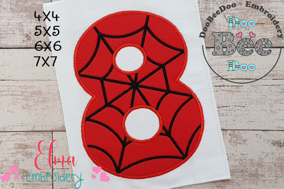 Spider Web Eight 8th Eighth Birthday Number 8 - Applique Embroidery