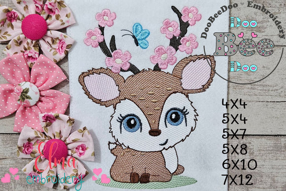 Beautiful Spring Deer - Rippled Machine Embroidery Design