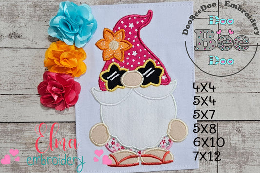 Summer Gnome with Star Sunglasses - Applique - Machine Embroidery Design