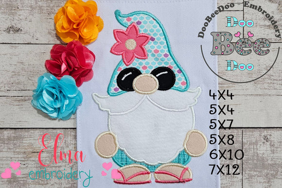 Summer Gnome with Sunglasses - Applique - Machine Embroidery Design