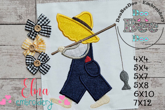 Sunbonnet Sam Fishing - Applique - Machine Embroidery Design