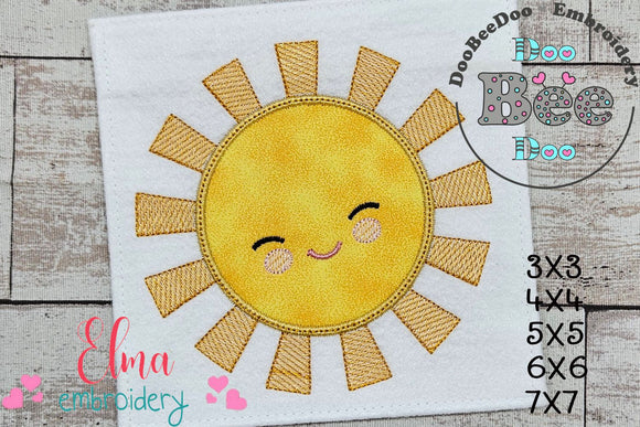 Happy Sun, Sunshine, Summer - Applique - Machine Embroidery Design