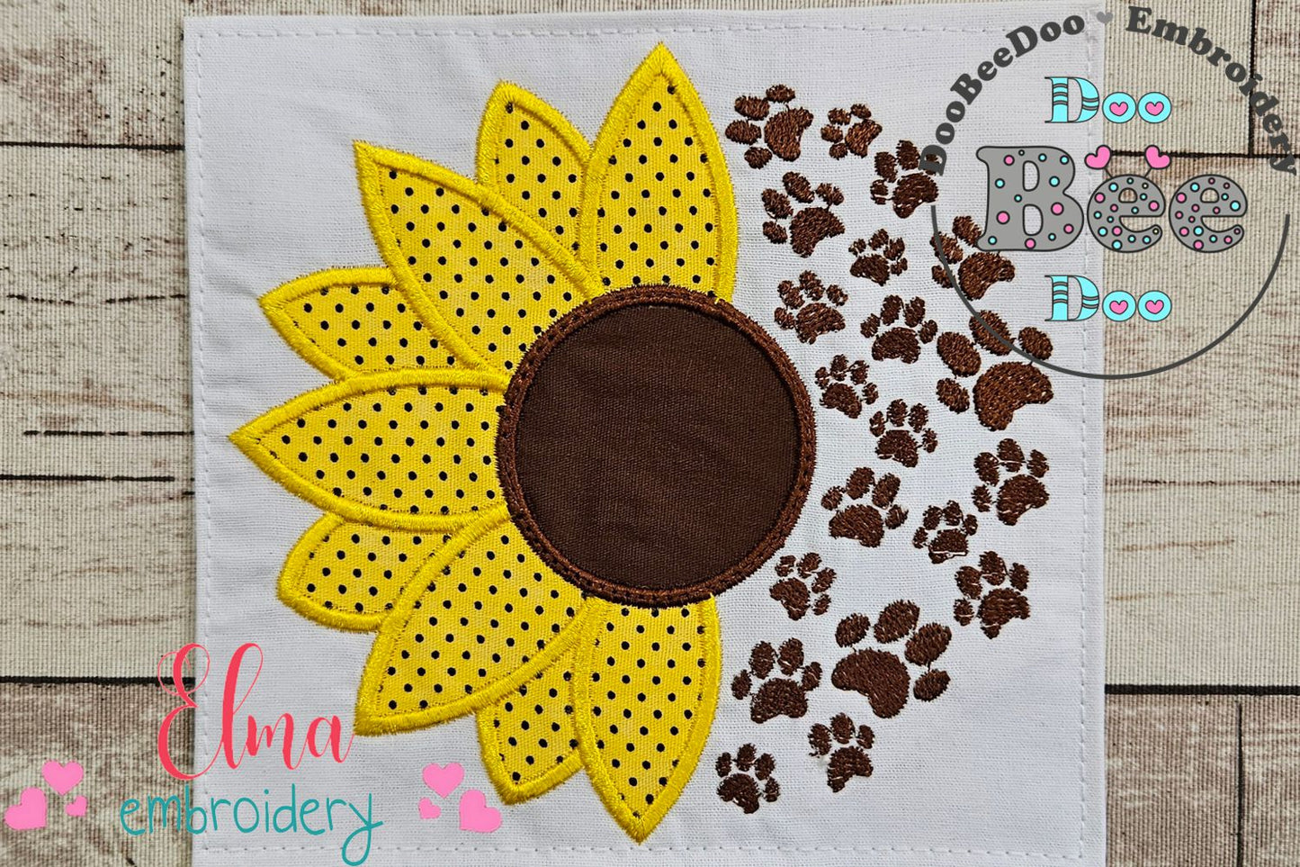 Summer Sunflower and Paws - Applique - Machine Embroidery Design