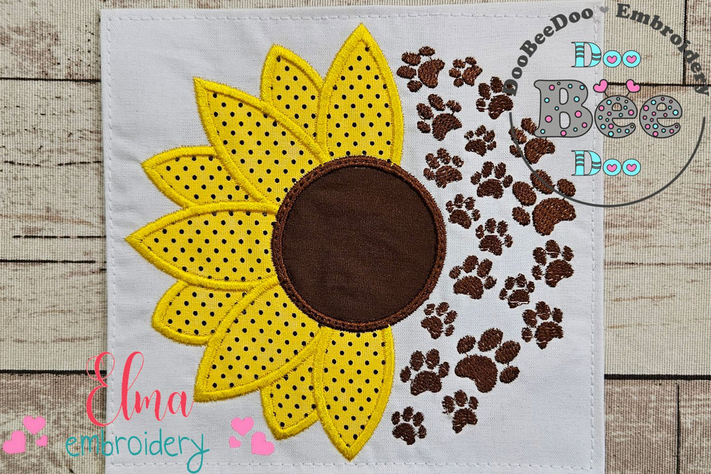 Summer Sunflower and Paws - Applique