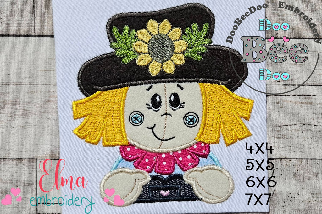 Cute Scarecrow Sunflower - Applique - Machine Embroidery Design