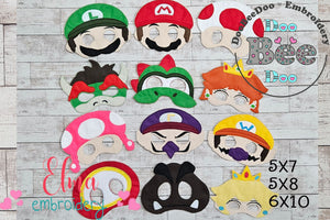 Super Mario Bros Masks ITH Project - Applique - Set of 12 Designs - Machine Embroidery Design