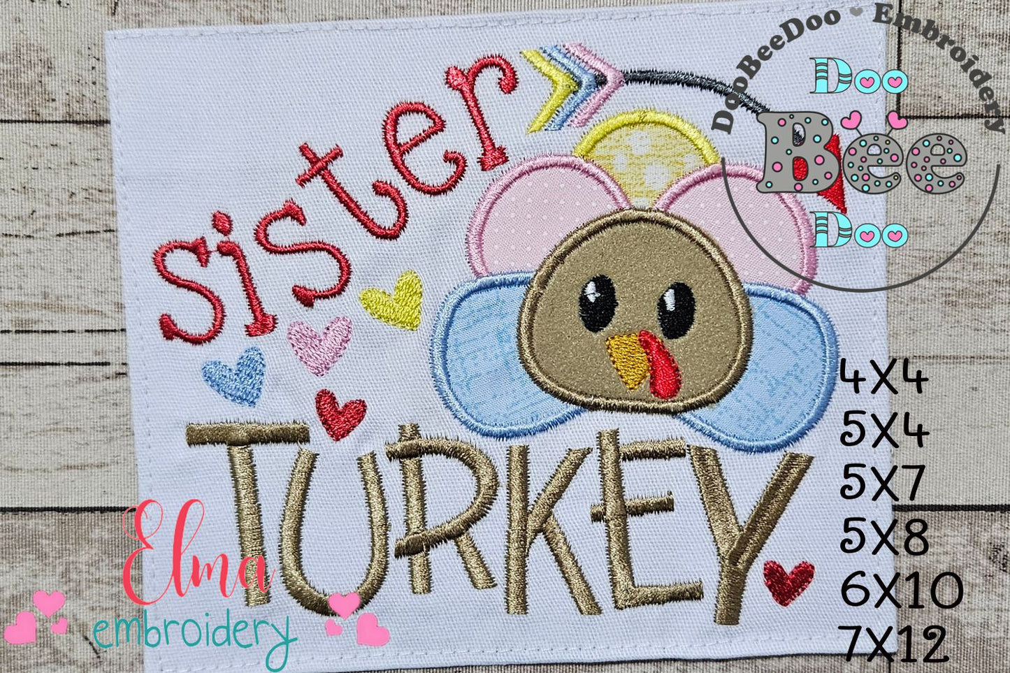 Thanksgiving Sister Turkey - Applique Embroidery