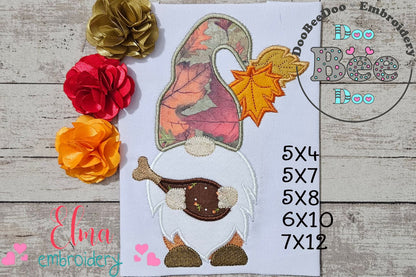 Thanksgiving Gnome with Turkey Drumstick - Applique Machine Embroidery Design