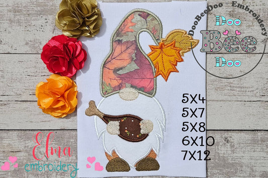Thanksgiving Gnome with Turkey Drumstick - Applique Machine Embroidery Design