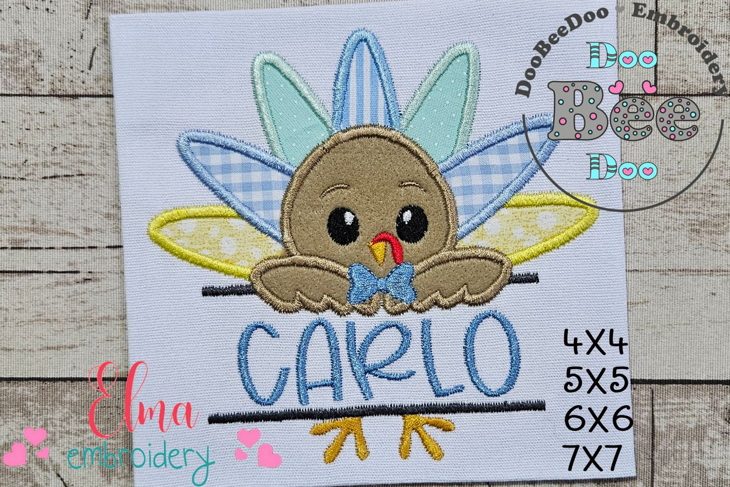 Split Thanksgiving Turkey Boy - Applique Embroidery