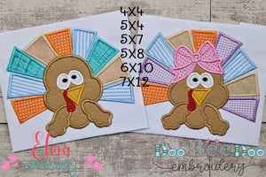 Thanksgiving Colorful Turkey Boy and Girl - Set of 2 Designs - Applique Embroidery