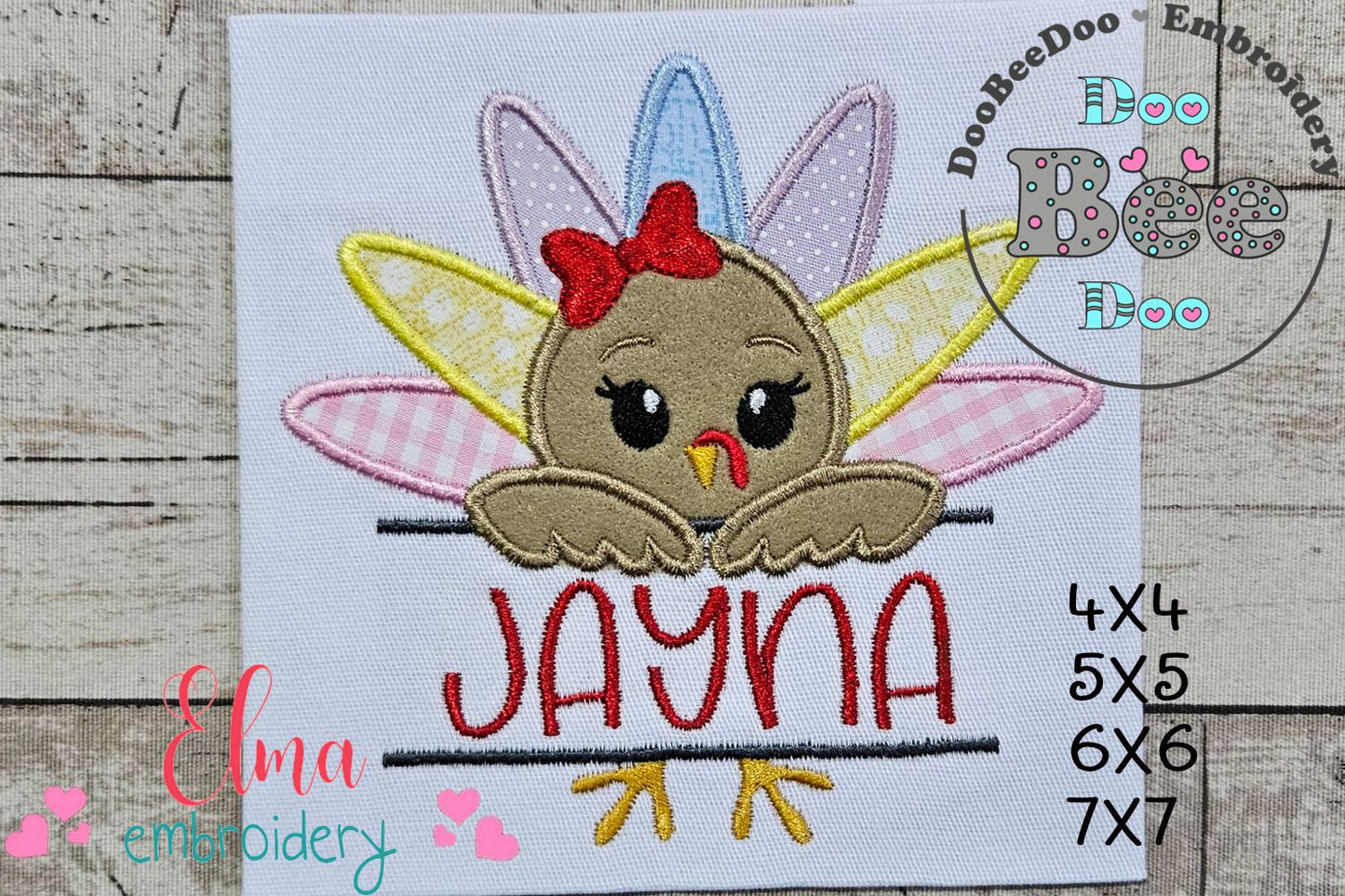 Split Thanksgiving Turkey Girl - Applique Embroidery