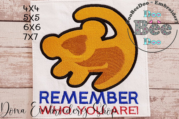 Simba Remember Who You are - Fill Stitch - Machine Embroidery Design