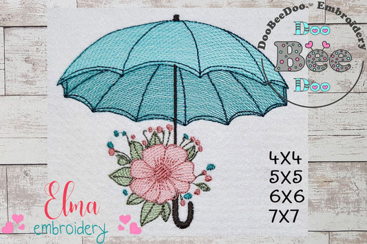 Flower and Umbrella - Rippled Stitch - Machine Embroidery Design