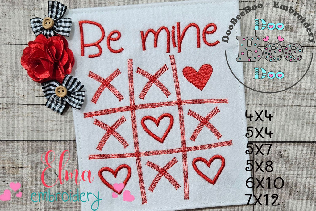 Be Mine Tic Tac Toe  - Fill Stitch - Machine Embroidery Design