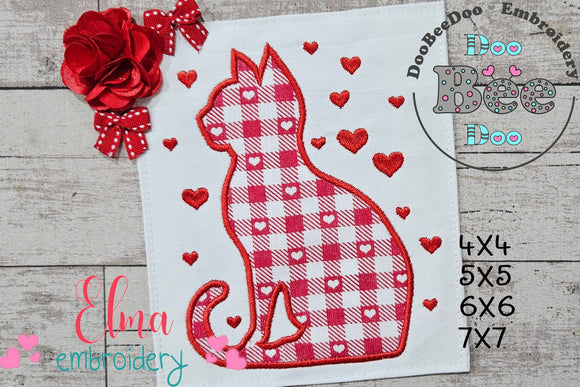 Valentine Silhouette Cat - Applique - Machine Embroidery Design