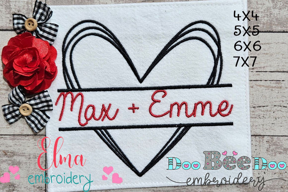 Sketch Name Frame Heart - Fill Stitch - Machine Embroidery Design