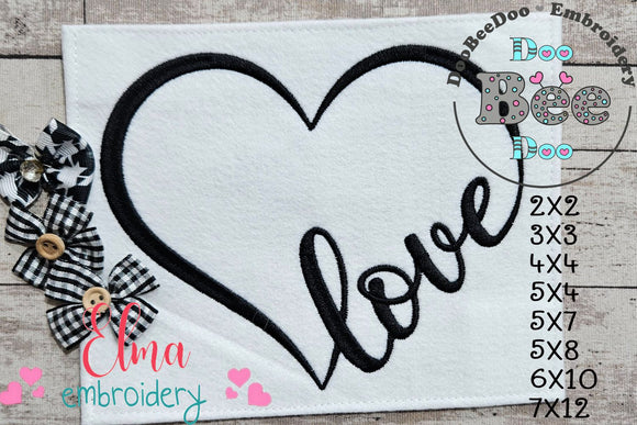 Valentine's Love Heart - Applique - Machine Embroidery Design