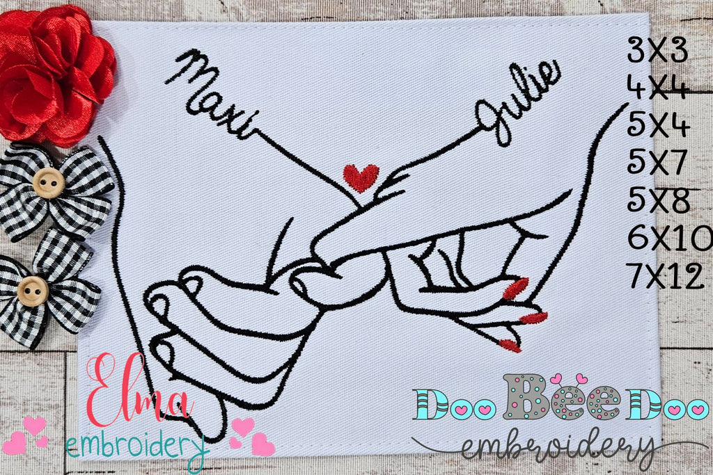 Holding Hands His & Her - Fill Stitch - Machine Embroidery Design