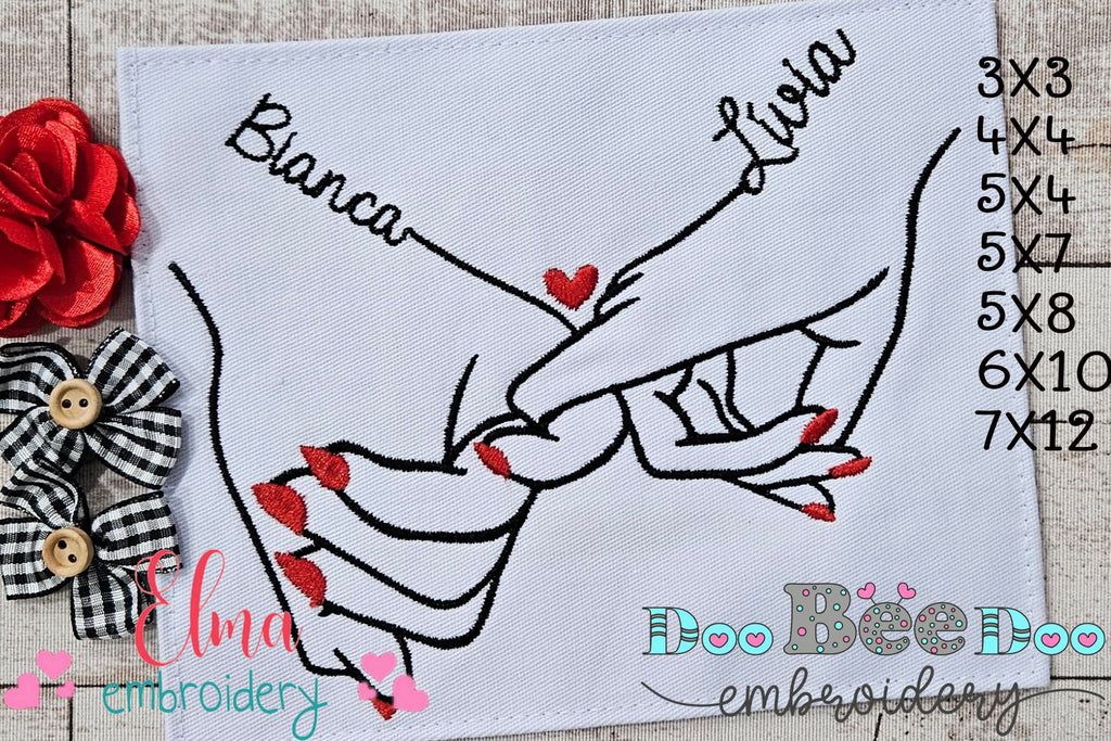 Holding Hands Her & Her - Fill Stitch - Machine Embroidery Design