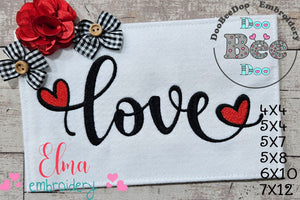 Love Word with Hearts - Fill Stitch - Machine Embroidery Design