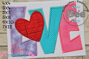 Love Heart Word  - Applique - Machine Embroidery Design