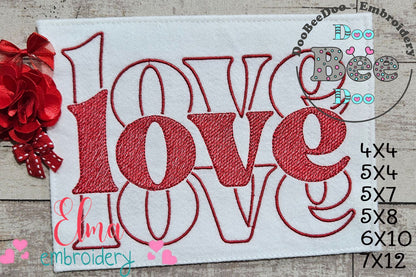 Love Lettering  - Rippled Stitch - Machine Embroidery Design