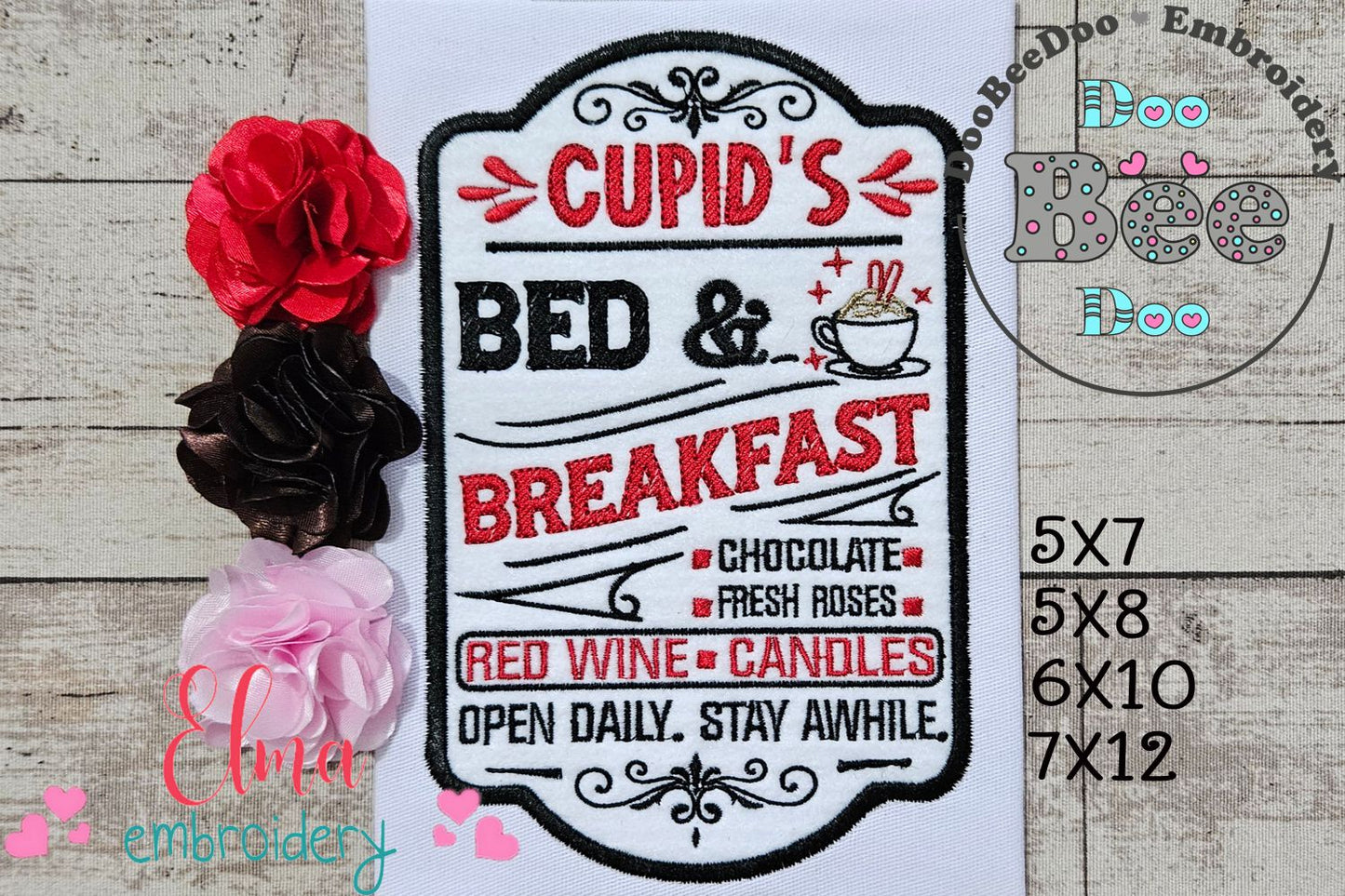 Farmhouse Valentines Sign Cupid Bed & Breakfest - Fill Stitch - Machine Embroidery Design