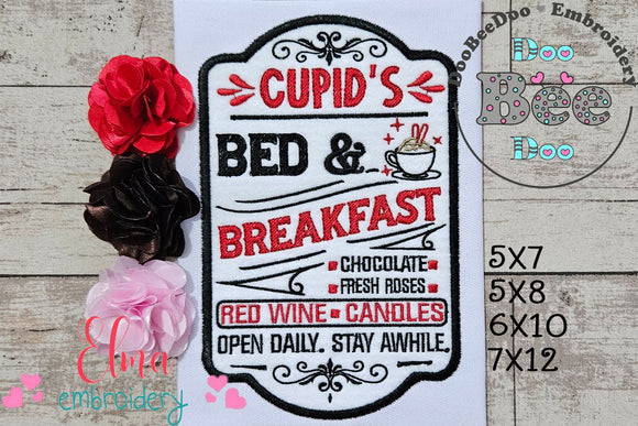 Farmhouse Valentines Sign Cupid Bed & Breakfest - Fill Stitch - Machine Embroidery Design