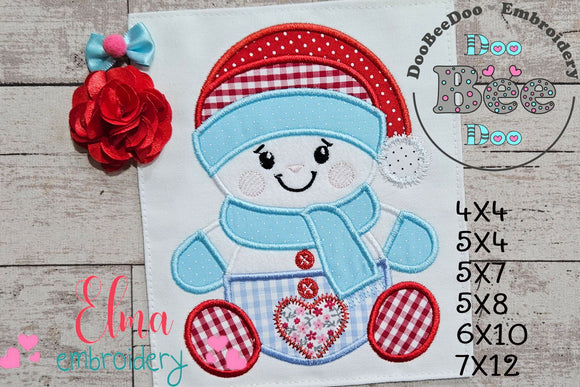 Valentines Snowman - Applique - Machine Embroidery Design