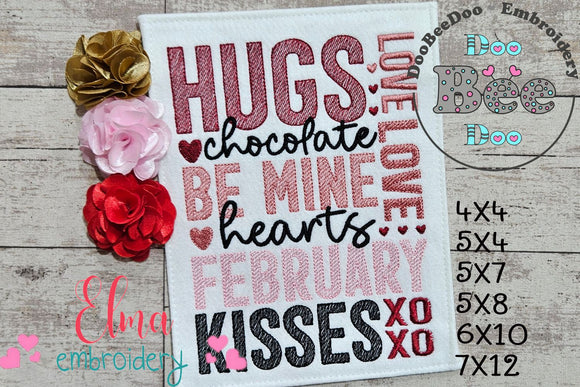 Valentine's Words - Fill Stitch - Machine Embroidery Design