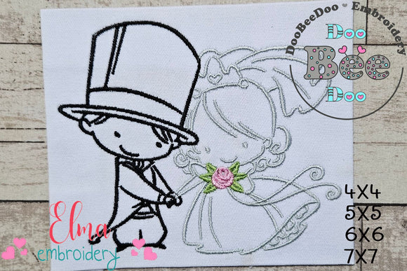 Cute Bride and Groom - Fill Stitch Embroidery