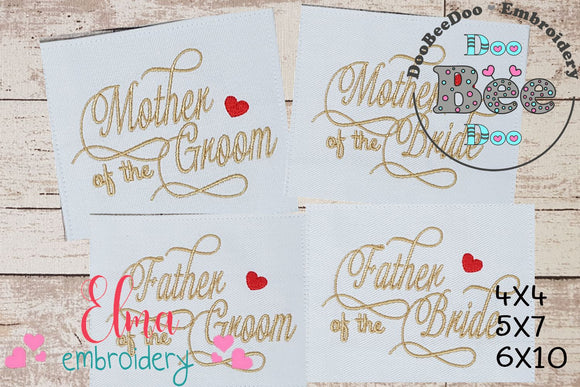 Wedding Bundle Mother and Father of the Groom and Bride - Fill Stitch - Set of 4 designs