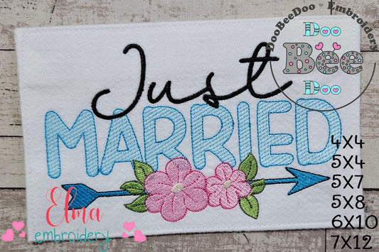 Just Married Arrow and Flowers - Fill Stitch Embroidery