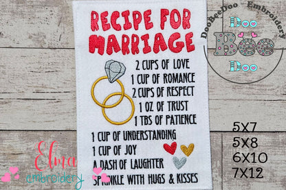 Recipe for Marriage - Fill Stitch Embroidery