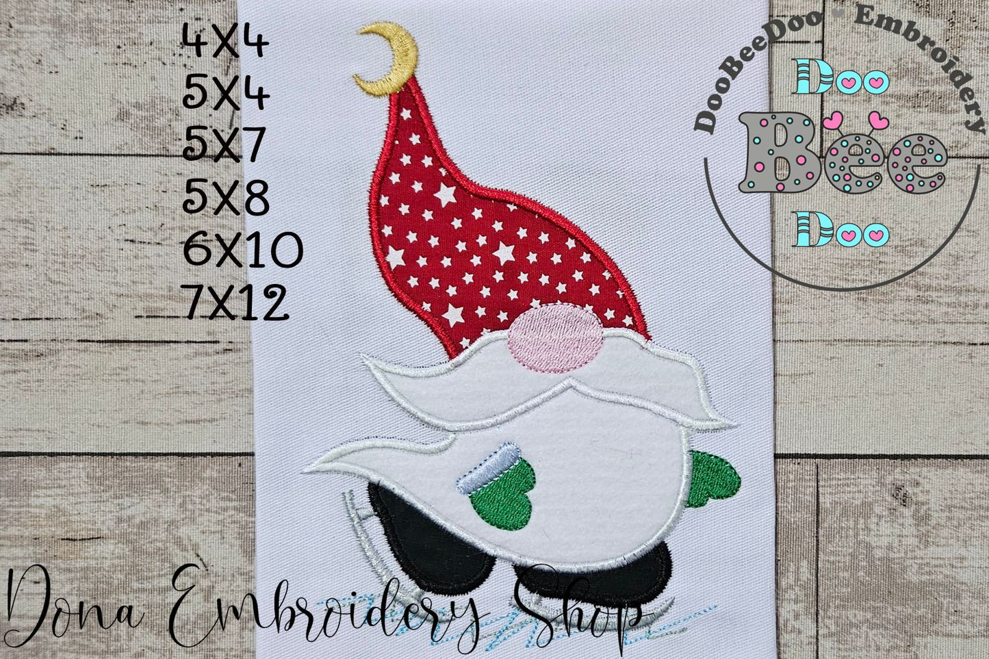 Winter Gnome Skating - Applique - Machine Embroidery Design