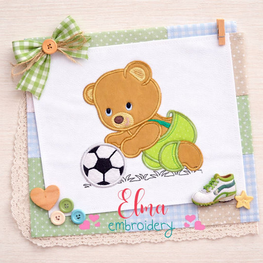 Playful Soccer Bear - Appliqué – Machine Embroidery Design