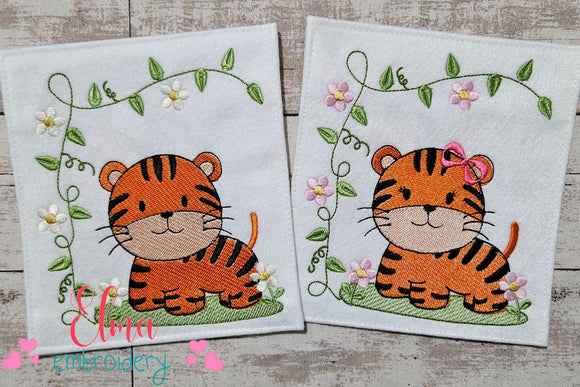 Safari Tiger Boy and Girl - Fill Stitch - Set of 2 designs